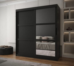 Arte Arendal Iii  Mirrored  Sliding Door Wardrobe With Panel Doors (H2000mm W1800mm D620mm) - Black Matt - thumbnail 1