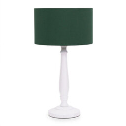 Valuelights Victoria Traditional White Wood Candlestick Table Lamp With Forest Green Drum Shade - thumbnail 2