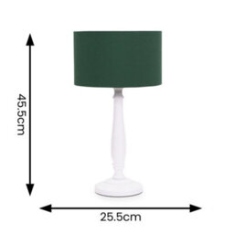 Valuelights Victoria Traditional White Wood Candlestick Table Lamp With Forest Green Drum Shade - thumbnail 5