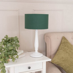Valuelights Victoria Traditional White Wood Candlestick Table Lamp With Forest Green Drum Shade - thumbnail 3
