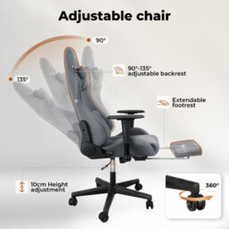 Levede Office Desk Chair Gaming Recliner Adjustable Height With Footrest Grey - thumbnail 6