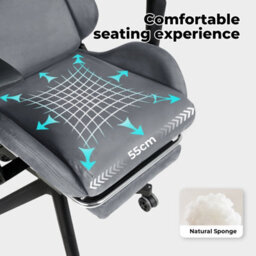 Levede Office Desk Chair Gaming Recliner Adjustable Height With Footrest Grey - thumbnail 9