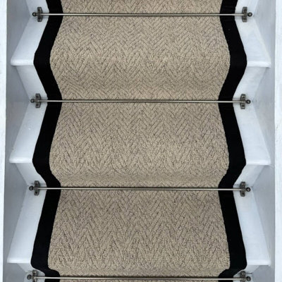 RainbowHome Herringbone Beige Biscotti Stair Runner With 100% Cotton Black Border 55 600 - image 1