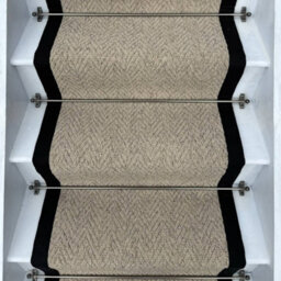 RainbowHome Herringbone Beige Biscotti Stair Runner With 100% Cotton Black Border 55 600 - thumbnail 1