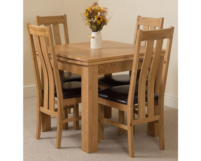 That's Furniture Richmond 90Cm - 150Cm Square Oak Extending Dining Table And 4 Chairs Dining Set With Princeton Chairs - image 1