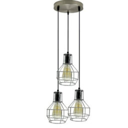 Industrial E27 Base Edison Metal Caged Vintage Hanging Pendant 3-Lights Rustic Brushed Silver Pendant Light Fixture - thumbnail 1