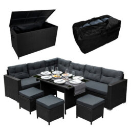 Jardí Black Rattan Corner Furniture Set & Large Garden Storage Box - thumbnail 1