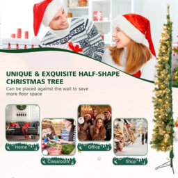 Costway 7Ft Half Christmas Tree Holiday Decoration Tree 403 Pvc Branch Tips & Led Lights - thumbnail 9