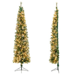 Costway 7Ft Half Christmas Tree Holiday Decoration Tree 403 Pvc Branch Tips & Led Lights