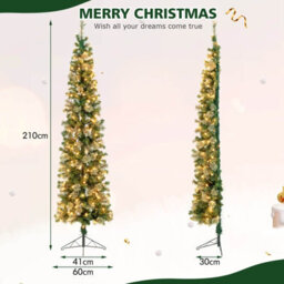 Costway 7Ft Half Christmas Tree Holiday Decoration Tree 403 Pvc Branch Tips & Led Lights - thumbnail 2