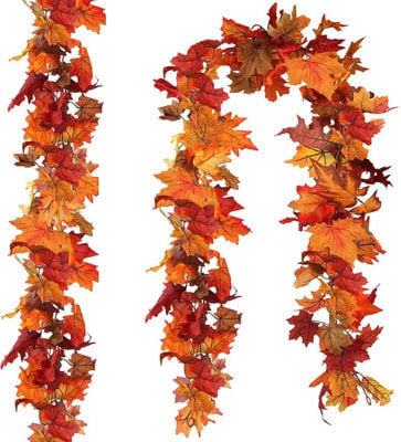 2 Pack Artificial Fall Maple Leaf Garland, 5.9Ft/piece Autumn Hanging Vine, Fall Leaves Thanksgiving Decor - image 1