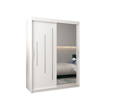 Arte Elegant White York Ii Sliding Door Wardrobe W1500mm H2000mm D620mm - Mirrored Storage With Silver Handles - image 1