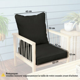 Outsunny Cushion Set With Seat & Back Pad, Cushion Only, Black - thumbnail 3