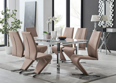 Furniturebox Uk 6 Seater Dining Set - Enna White Glass & Chrome Extendable Dining Table & Chairs - 6 Beige Leather Willow Chairs - image 1