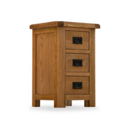 Zelah Oak Bedside Table - Fully Assembled 3 Drawer Cabinet - By Roseland Furniture - thumbnail 1