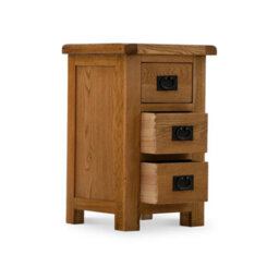 Zelah Oak Bedside Table - Fully Assembled 3 Drawer Cabinet - By Roseland Furniture - thumbnail 3