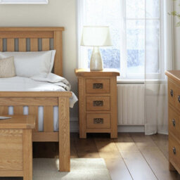 Zelah Oak Bedside Table - Fully Assembled 3 Drawer Cabinet - By Roseland Furniture - thumbnail 2