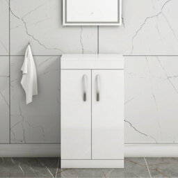 Royal Bathrooms Turin 500mm Gloss White Floor Standing Worktop Vanity Unit - 2 Doors - thumbnail 1