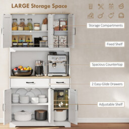 Homcom 175Cm Tall Kitchen Pantry, Kitchen Cabinet W/ Drawers, Shelves, White - thumbnail 4