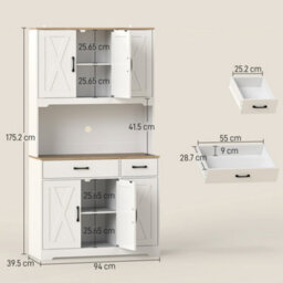 Homcom 175Cm Tall Kitchen Pantry, Kitchen Cabinet W/ Drawers, Shelves, White - thumbnail 3
