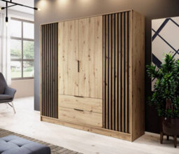 Arte Nelly Contemporary Hinged 4 Door Wardrobe Oak Effect 2 Drawers 8 Shelves 1 Hanging Rail Lamela Decor (H)2000mm (W)2060mm (D)510mm - thumbnail 1