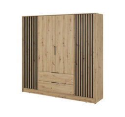 Arte Nelly Contemporary Hinged 4 Door Wardrobe Oak Effect 2 Drawers 8 Shelves 1 Hanging Rail Lamela Decor (H)2000mm (W)2060mm (D)510mm - thumbnail 2
