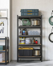 Songmics Shelving Unit, 5-Tier Steel Storage Shelves, No Bolt Assembly, Ideal For Garage And Shed, Black - thumbnail 3