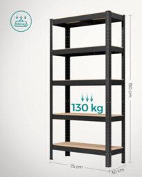 Songmics Shelving Unit, 5-Tier Steel Storage Shelves, No Bolt Assembly, Ideal For Garage And Shed, Black - thumbnail 2