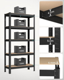 Songmics Shelving Unit, 5-Tier Steel Storage Shelves, No Bolt Assembly, Ideal For Garage And Shed, Black - thumbnail 4