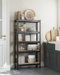 Shelving Unit, 5-Tier Steel Storage Shelves, No Bolt Assembly, Ideal For Garage And Shed, Black