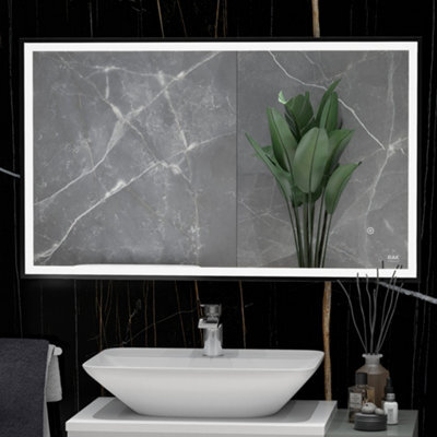 RAK Ceramics Rak Picture Square Matt Black 600X1000mm Illuminated Bathroom Mirror With Touch Sensor & Ip44 Rating