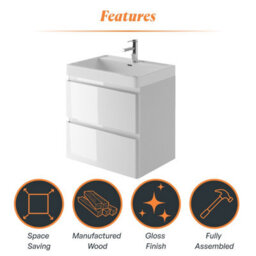 Plum&clay Marvel Gloss White Wall Hung Bathroom Vanity Unit With Resin Basin (W)600mm - thumbnail 6