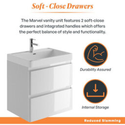 Plum&clay Marvel Gloss White Wall Hung Bathroom Vanity Unit With Resin Basin (W)600mm - thumbnail 4