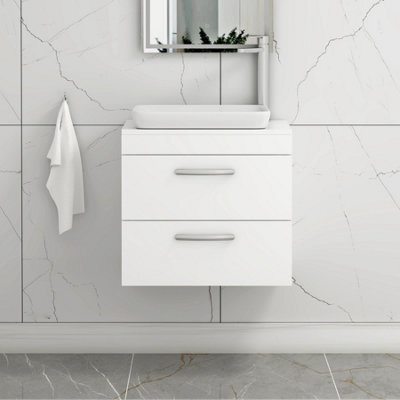Royal Bathrooms Turin 800mm Wall Mounted Bathroom Vanity Unit With Sink 2 Drawer Gloss White & Qubix Countertop Basin - image 1