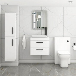 Royal Bathrooms Turin 800mm Wall Mounted Bathroom Vanity Unit With Sink 2 Drawer Gloss White & Qubix Countertop Basin - thumbnail 3