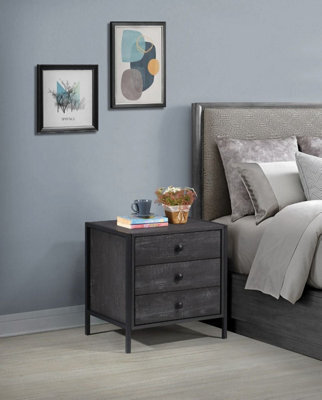 Timber Art Design Zahra Bedside Table Cabinet Bedroom Furniture Nightstand 3 Drawer Black - image 1