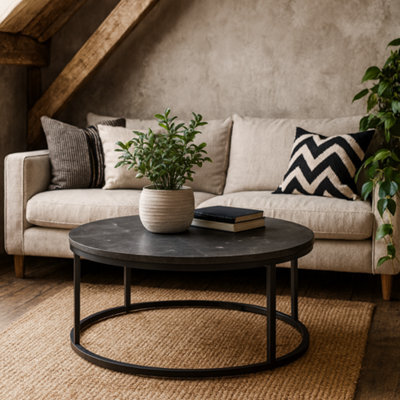 Wyld Haus Odense Round Coffee Table - Black Marble Effect Top With Matte Black Steel Legs - image 1