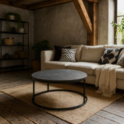 Wyld Haus Odense Round Coffee Table - Black Marble Effect Top With Matte Black Steel Legs - thumbnail 2