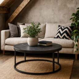 Wyld Haus Odense Round Coffee Table - Black Marble Effect Top With Matte Black Steel Legs - thumbnail 1