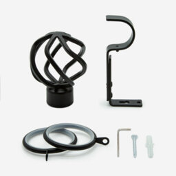 Matt Black 28mm Cage Fixed Length Metal Curtain Pole  90Cm - thumbnail 3