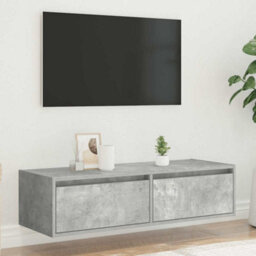 Berkfield Durable Tv Cabinet With Led Lights Concrete Grey 100X35.5X25 Cm - thumbnail 4