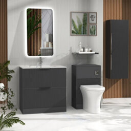 Royal Bathrooms Evora 800mm Graphite Grey Fluted Bathroom Floor Standing Vanity Unit 2 Drawer Storage Cabinet With Carrara White Basin - thumbnail 3