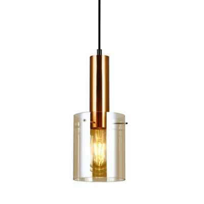 Luminosa Lighting Luminosa Modern Hanging Pendant Brass 1 Light  With Amber Shade, E27 - image 1