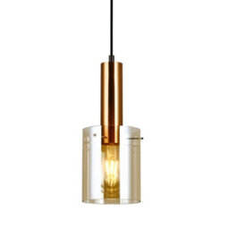 Luminosa Lighting Luminosa Modern Hanging Pendant Brass 1 Light  With Amber Shade, E27 - thumbnail 1