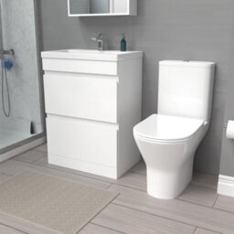 Nes Home 600mm 2 Drawers Gloss Basin Vanity & Rimless Close Coupled Toilet White - thumbnail 1