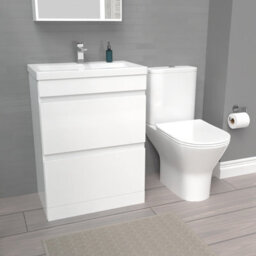 Nes Home 600mm 2 Drawers Gloss Basin Vanity & Rimless Close Coupled Toilet White - thumbnail 5
