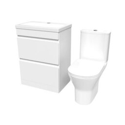 Nes Home 600mm 2 Drawers Gloss Basin Vanity & Rimless Close Coupled Toilet White - thumbnail 6