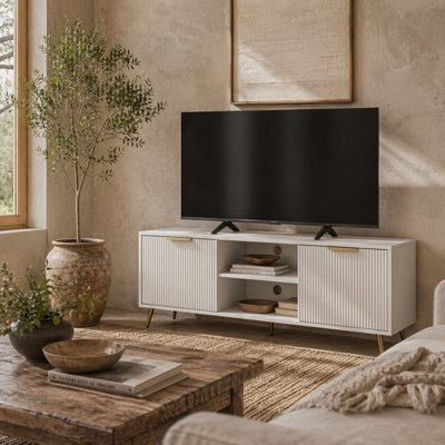 Wyld Haus Lamo 120Cm White Tv Stand With 2 Etched Doors And Shelf - Fits Tvs Up To 55 Inches - image 1