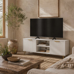 Wyld Haus Lamo 120Cm White Tv Stand With 2 Etched Doors And Shelf - Fits Tvs Up To 55 Inches - thumbnail 1
