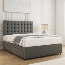 Bsspoke Isla Divan Bed Set Grey Velvet With 24Inch Panel Headboard & Mattress & 2 Drawers Same Side 3Ft 4Ft 4Ft6 5Ft 6Ft - thumbnail 3